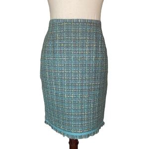 Lafayette 148 Tweed Fringe Leather Trim Pencil Skirt - 6 P
